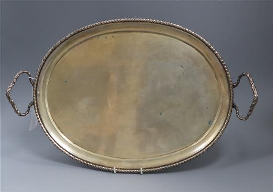 An Italian 800 standard white metal oval tray, with ribbon-twist edge and handles, Colgnato, Padova, 30 oz.